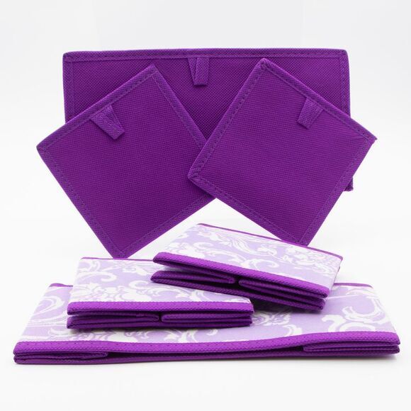 Purple Scroll Design Small Collapsible Fabric Storage Bin 3 PC Set - Picture 3 of 7